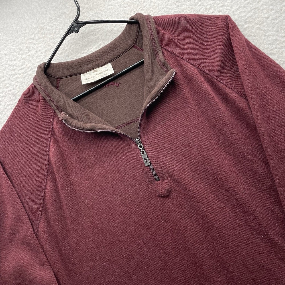 Tommy Bahama Reversible Sweater Mens XXXL‎ Red Brown 1/4 Zip Mock Neck Pullover